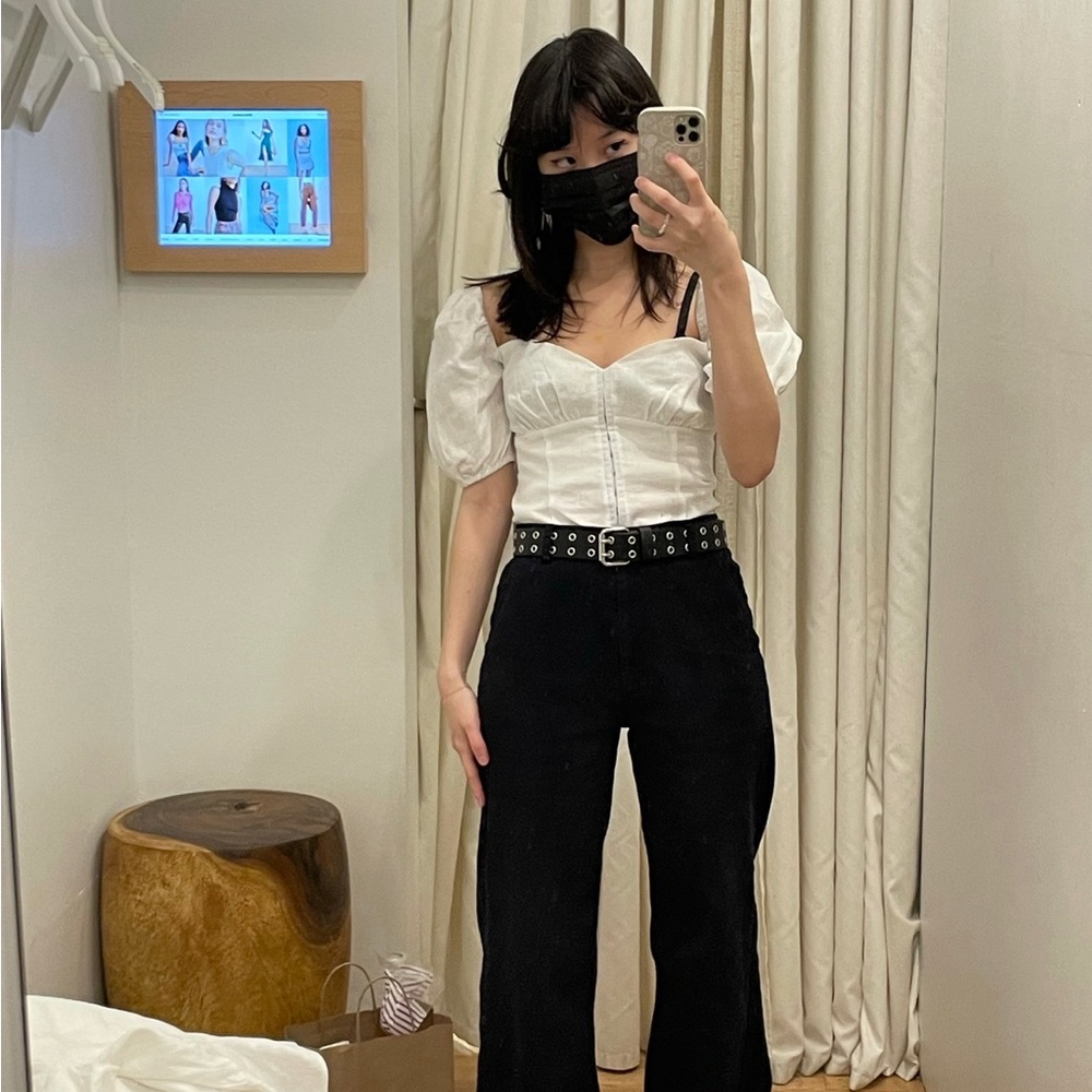 reformation emerald linen top in white